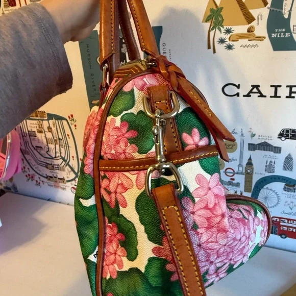 Dooney & Bourke Pink and Green Hydrangea Floral Satchel - Picture 5 of 9